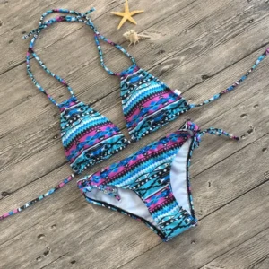 Fashionable Womens Swimwear Set with Floral Print and Supportive Push Up Bra