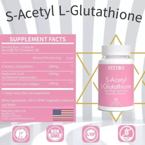 S-Acetyl L-glutathione Capsules 200 mg, Glutathione Supplement 60 Veggie Capsule