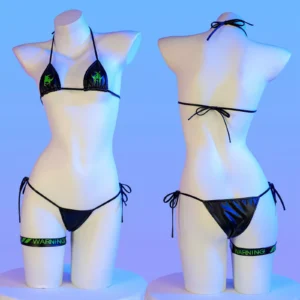 Womens Swimwear Faux Leather Lingerie Two Piece Bikini No Padding Bra T-Back