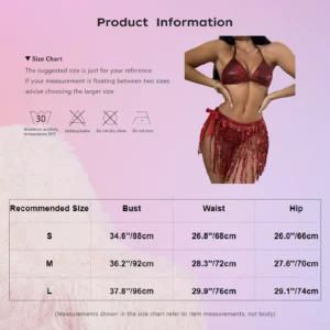 Womens Swimwear Bathing Suit Bikini Clubwear 3-Piece Hip Scarf Nightclub Set