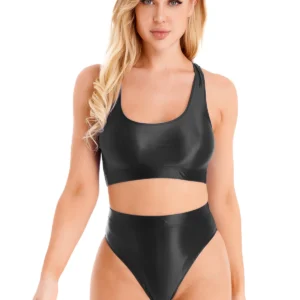 Womens Swimwear Sets Bikini Bathing Suit Racerback Crop Top High Waist Briefs