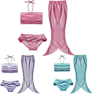 3PCS Girls Swimwear Mermaid Tail Set Bikini Top Swimsuit Kids Beachwear Outfits