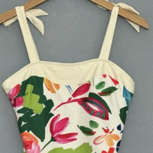 Shein Womens Swimwear Large Ivory Colorful Floral 1 Piece Swimsuit Beach Cruise