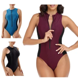 Womens Swimwear Zipper Sleeveless Bodysuit Rash Guard Surfing Bathing Suit