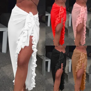 Womens Swimwear Bikini Cover Up Sheer Beach Wrap Skirt Sarong Pareo Maxi Dress,