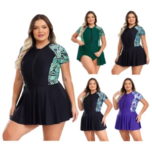 Womens Swimwear Plus Size Swim Dress One Piece Swimsuit Hot Spring Swim Skirt