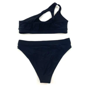 2 PC Womens Swimwear Size M Asymmetrical Bikini Top & Cheeky Black