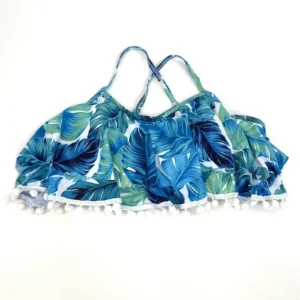Womens Swimwear 2 PC Set Size L Flounce Top & Hipster Tropical Blue