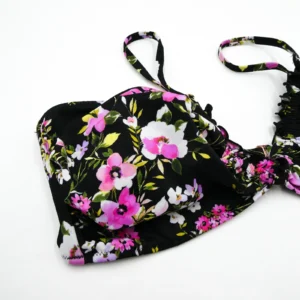 Shade & Shore XL Bikini Top Black Pink Floral Padded Womens Swimwear Ruffle New