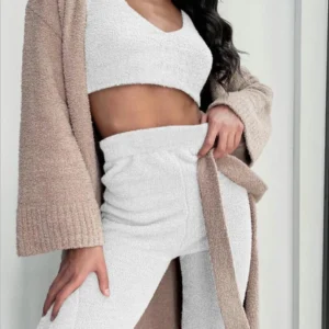 Womens Clothing Long Sleeve Crop Tank Top and Drawstring Shorts Pajama Set - 3pc