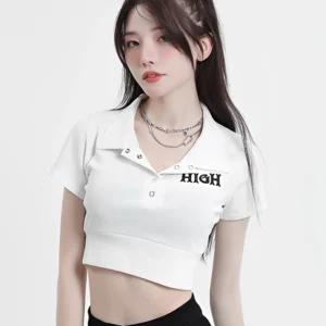Women Crop Top Plain Women T Button Slim White Womens Clothing Clothes Basic