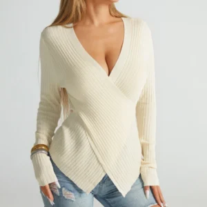 Sexy Deep V Neck Sweater Women New Womens Clothing Slim Large Elastic
