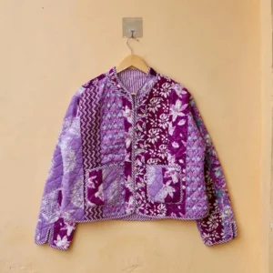Purple Patchwork Quilted Cotton Jackets Handmade Cotton Jacket Womens Clothing