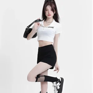 Women crop top plain women T button slim white womens clothing clothes basic