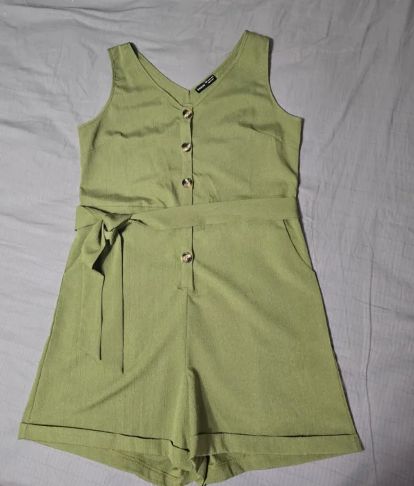 Womens Button Front Olive Green Romper, Womens Clothing Size Large 8/10...
