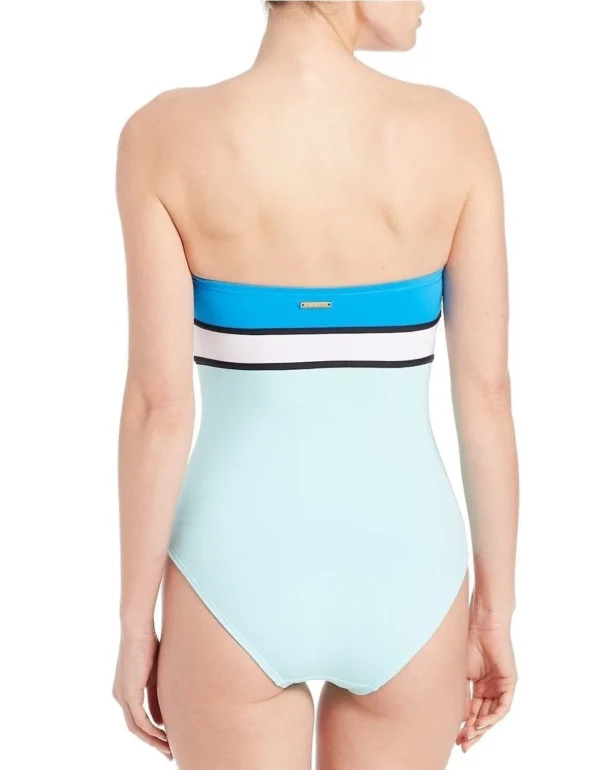 Vince Camuto Womens Swimwear Color Blocked Bandeau Multi Color One Piece Size 14