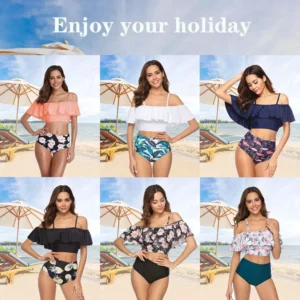 Womens Swimwear High Waist Bikini Set Push Up Padded Beach Swimsuit Bathing Suit