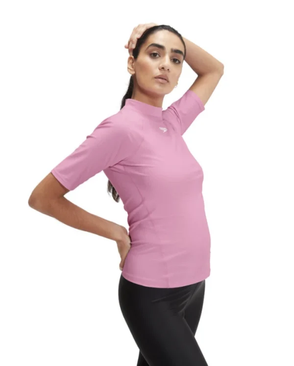 NEW Speedo Short Sleeve Sun Shirt / Rashie - Pink 8/1318916005 - Womens Swimwear
