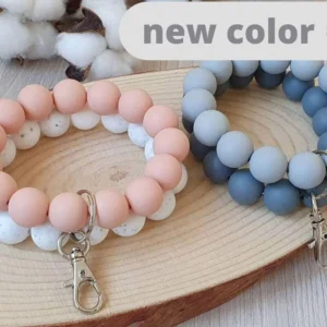 Silicone Wristlet Round Beads Wrist Keychain Bracelet Keyring Womens Accessories