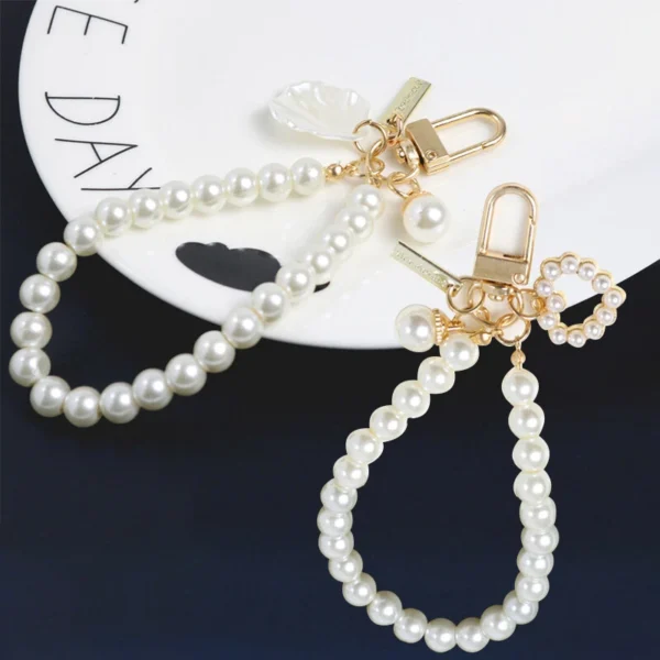 Pearl Chain Keyring Keychain Shell Love Heart Handbag Pendant Womens Accessories